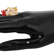 Dolce & Gabbana Gold Brass Resin Beige Dog Pet Branded Accessory Ring