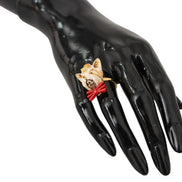 Dolce & Gabbana Gold Brass Resin Beige Dog Pet Branded Accessory Ring