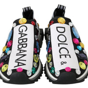 Dolce & Gabbana Black Multicolor Crystal Sneakers Shoes