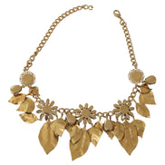 Dolce & Gabbana Green Leaves Gold Brass Crystal Flower Pendant Necklace
