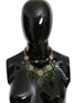Dolce & Gabbana Green Leaves Gold Brass Crystal Flower Pendant Necklace