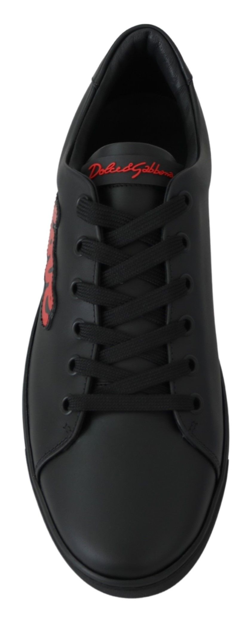 Dolce & Gabbana Μαύρα Δερμάτινα Sneakers με Καρδιά Love Γυναικεία Παπούτσια
