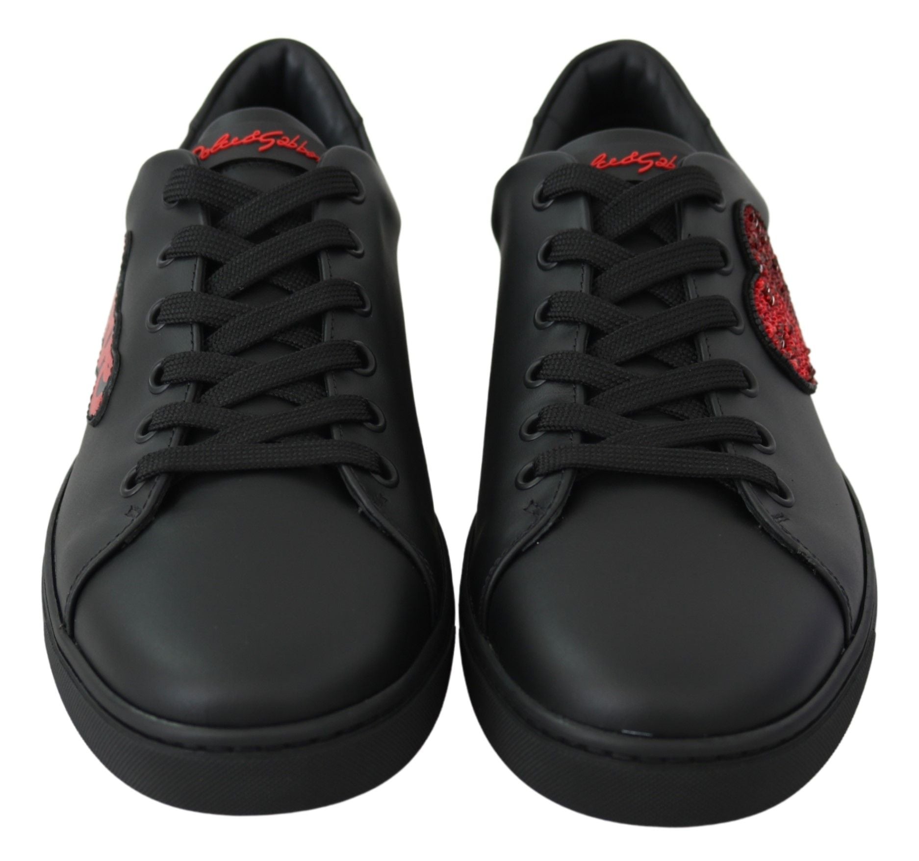 Dolce & Gabbana Μαύρα Δερμάτινα Sneakers με Καρδιά Love Γυναικεία Παπούτσια