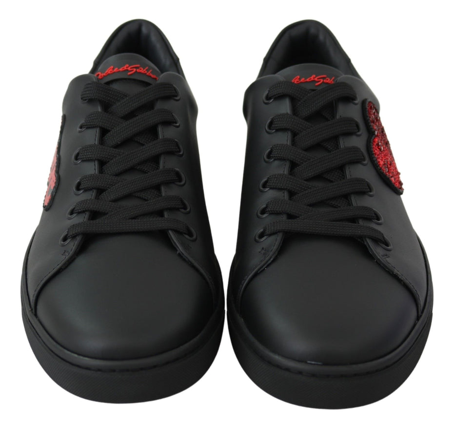 Dolce & Gabbana Μαύρα Δερμάτινα Sneakers με Καρδιά Love Γυναικεία Παπούτσια