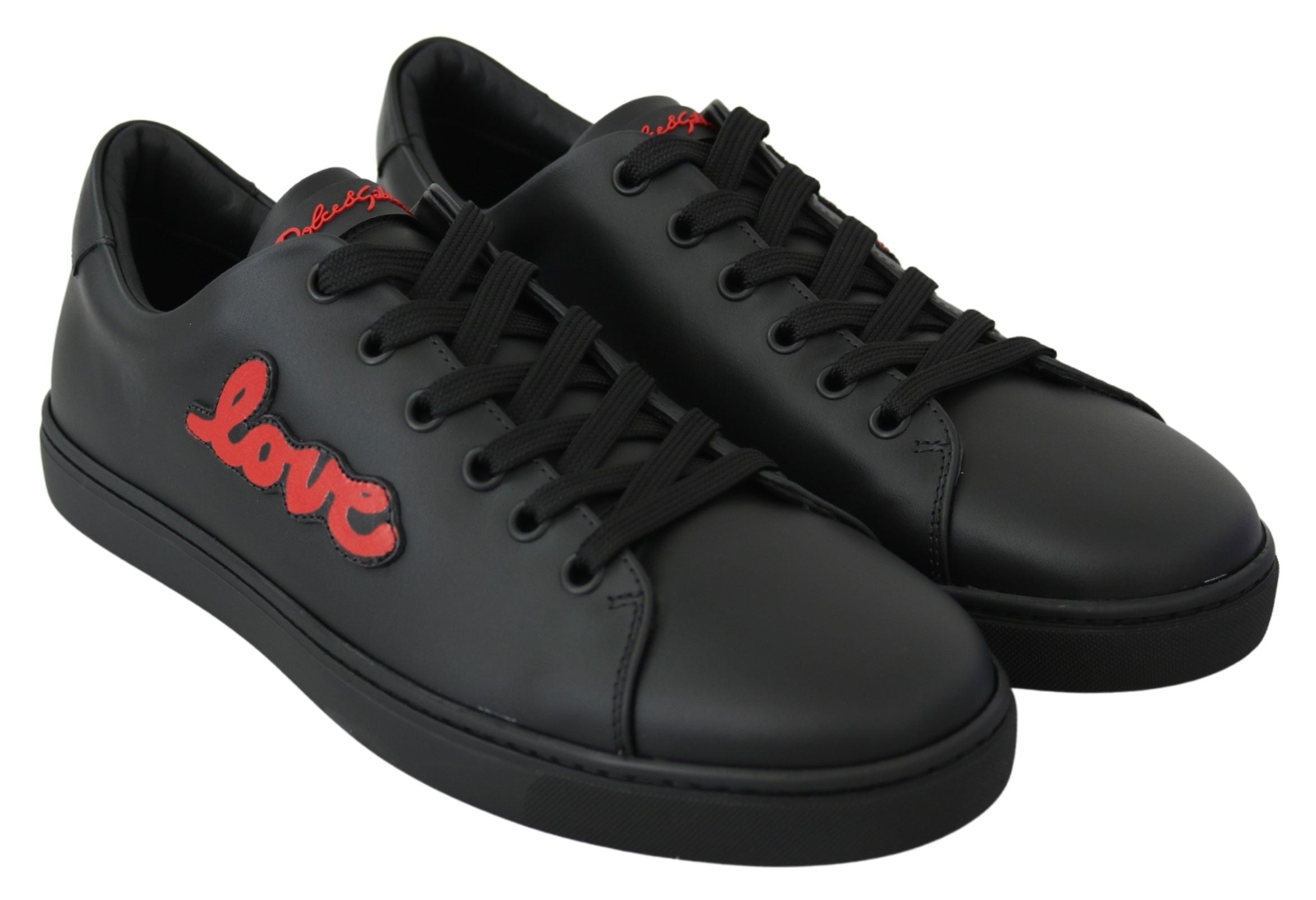 Dolce & Gabbana Μαύρα Δερμάτινα Sneakers με Καρδιά Love Γυναικεία Παπούτσια