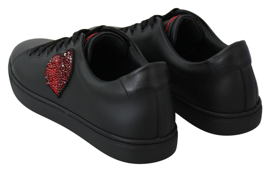 Dolce & Gabbana Μαύρα Δερμάτινα Sneakers με Καρδιά Love Γυναικεία Παπούτσια