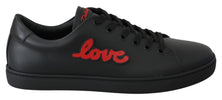 Dolce & Gabbana Μαύρα Δερμάτινα Sneakers με Καρδιά Love Γυναικεία Παπούτσια