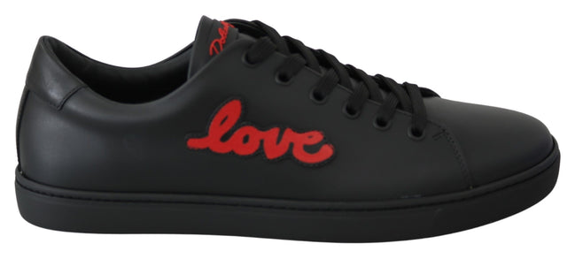 Dolce & Gabbana Μαύρα Δερμάτινα Sneakers με Καρδιά Love Γυναικεία Παπούτσια