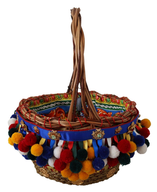 Dolce & Gabbana Multicolor Cotton Embellished Agnese Basket Tote Bag