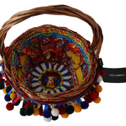 Dolce & Gabbana Multicolor Cotton Embellished Agnese Basket Tote Bag