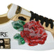 Dolce & Gabbana Γυναικεία Αθλητικά Παπούτσια Sneakers με Παγιέτες και Κρύσταλλα Λευκά Τριαντάφυλλα