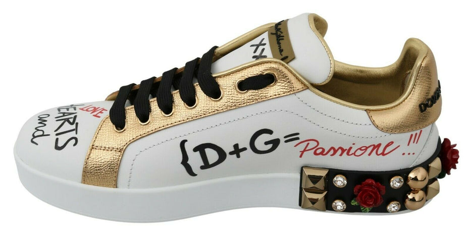 Dolce & Gabbana Γυναικεία Αθλητικά Παπούτσια Sneakers με Παγιέτες και Κρύσταλλα Λευκά Τριαντάφυλλα
