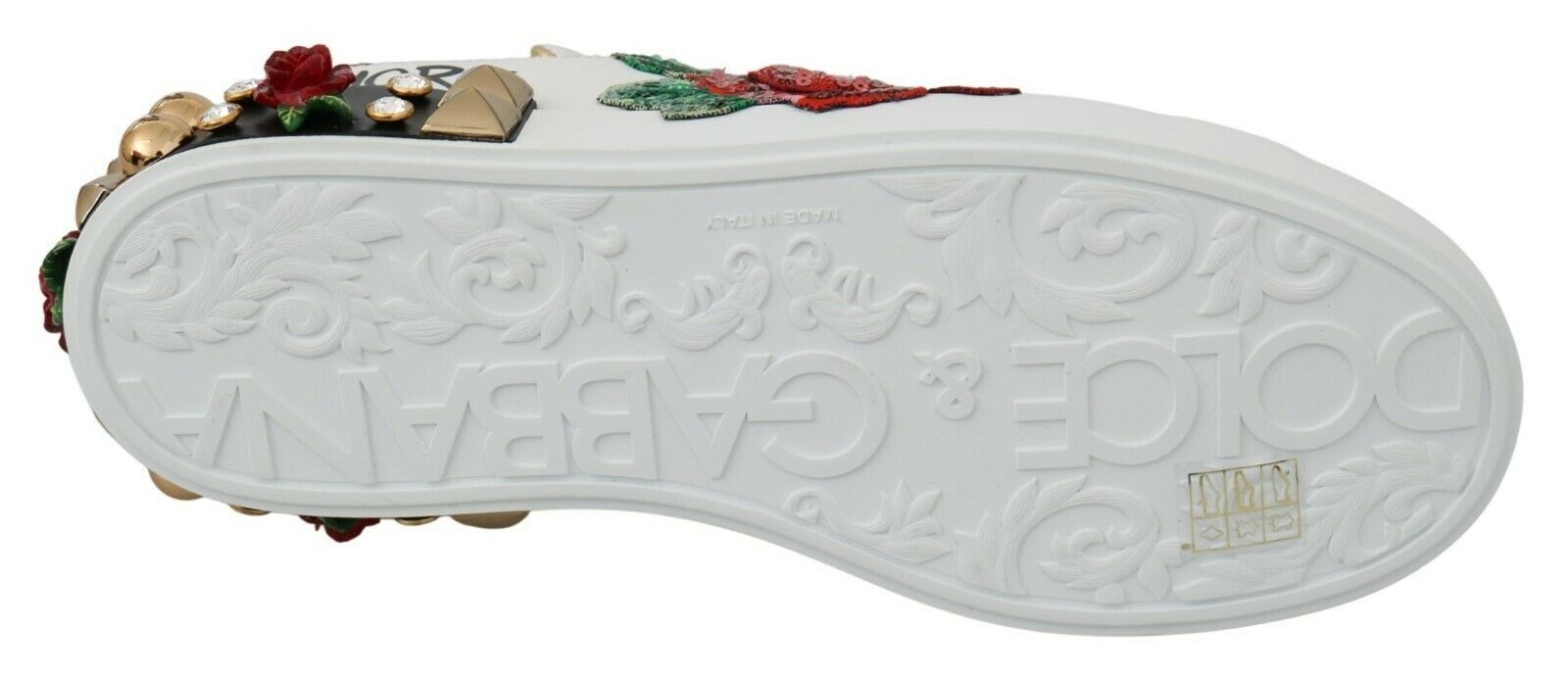 Dolce & Gabbana Γυναικεία Αθλητικά Παπούτσια Sneakers με Παγιέτες και Κρύσταλλα Λευκά Τριαντάφυλλα