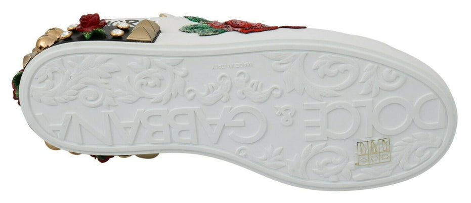 Dolce & Gabbana Γυναικεία Αθλητικά Παπούτσια Sneakers με Παγιέτες και Κρύσταλλα Λευκά Τριαντάφυλλα