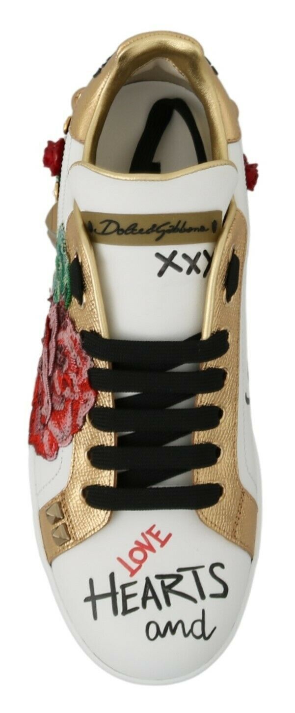 Dolce & Gabbana Γυναικεία Αθλητικά Παπούτσια Sneakers με Παγιέτες και Κρύσταλλα Λευκά Τριαντάφυλλα