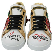 Dolce & Gabbana White Roses Sequined Crystal Womens Sneakers Shoes