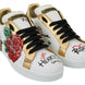 Dolce & Gabbana Γυναικεία Αθλητικά Παπούτσια Sneakers με Παγιέτες και Κρύσταλλα Λευκά Τριαντάφυλλα