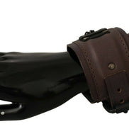 Scervino Street Brown Leather Branded Wide Buckle Closure Bracelet