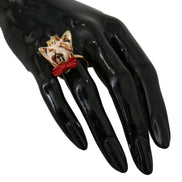 Dolce & Gabbana Beige Dog Pet Branded Accessory Gold Brass Resin Ring