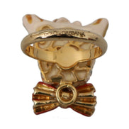 Dolce & Gabbana Beige Dog Pet Branded Accessory Gold Brass Resin Ring