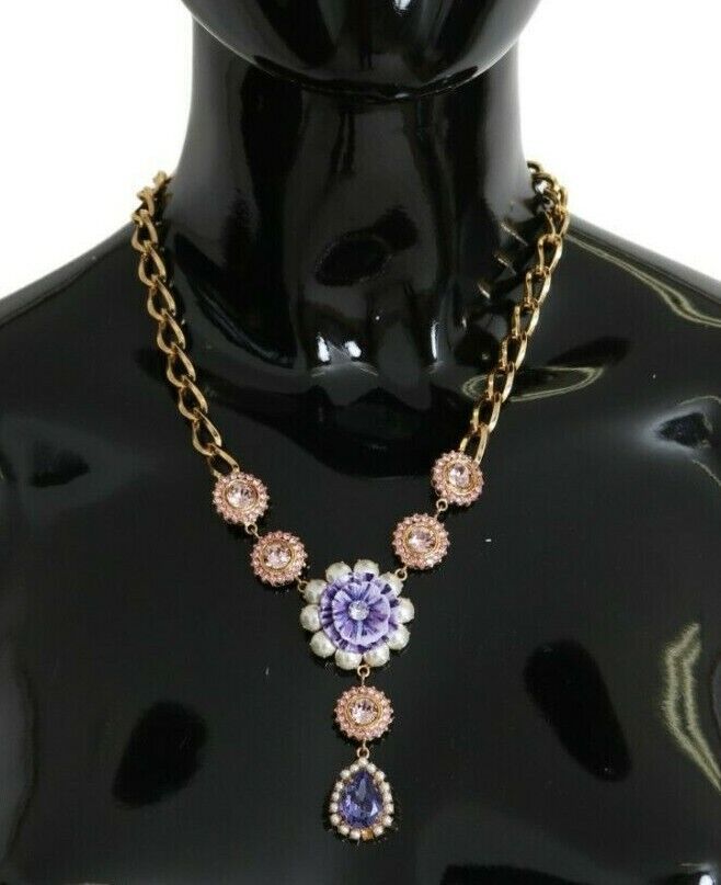 Dolce & Gabbana Ροζ Χρυσός Ορείχαλκος Κρύσταλλο Μοβ Μαργαριταρένια Κρεμαστά