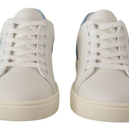 Dolce & Gabbana White Blue Leather Low Top Sneakers Shoes