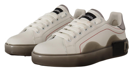Dolce & Gabbana Γυναικεία Λευκά Δερμάτινα Παπούτσια Sneakers Portofino με Λογότυπο