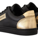 Dolce & Gabbana Black Gold Leather Low Top Sneakers Womens Shoes