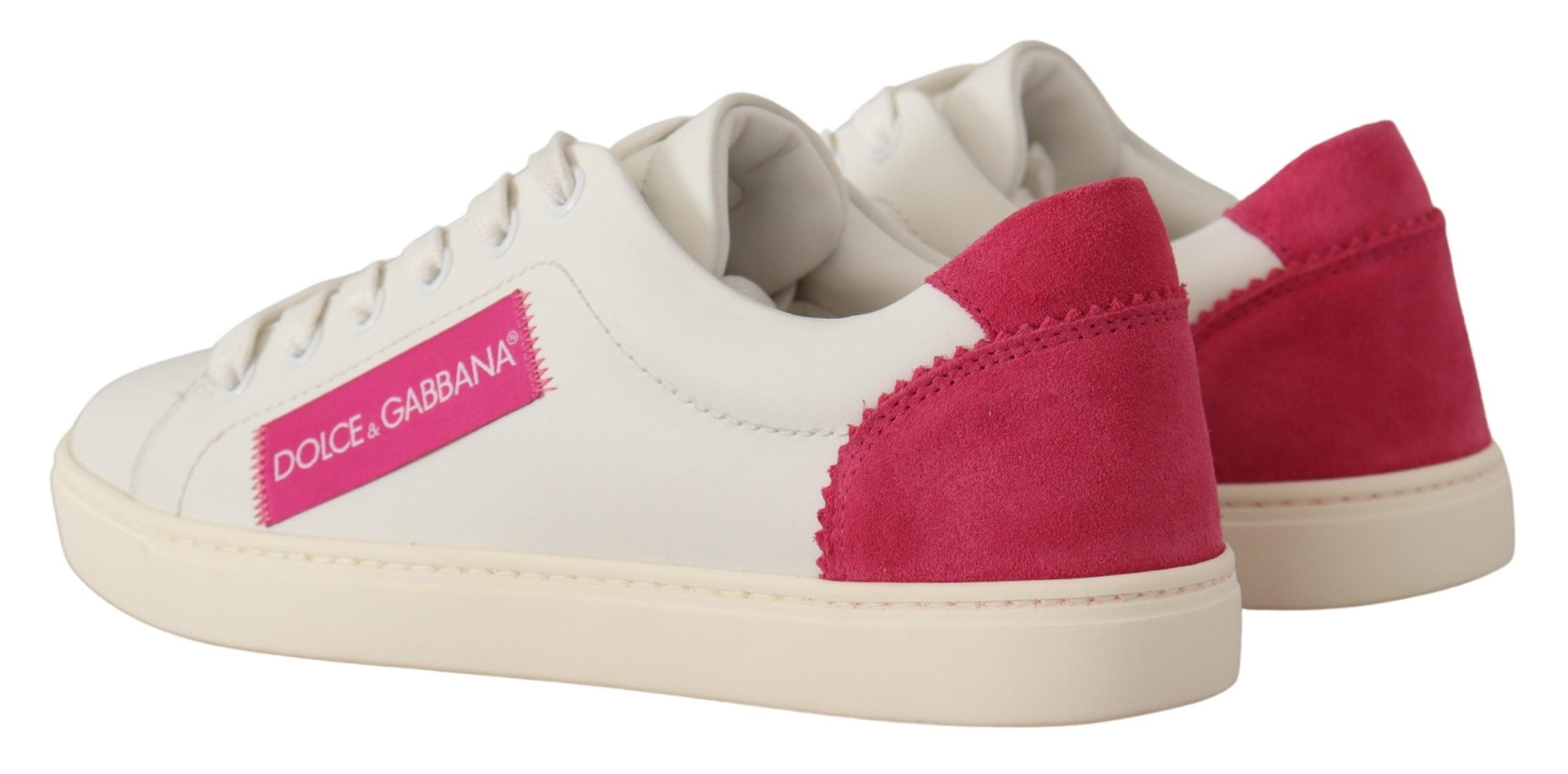 Dolce & Gabbana Γυναικεία Αθλητικά Παπούτσια Χαμηλά Λευκά Ροζ Δερμάτινα