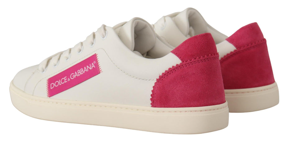 Dolce & Gabbana Γυναικεία Αθλητικά Παπούτσια Χαμηλά Λευκά Ροζ Δερμάτινα