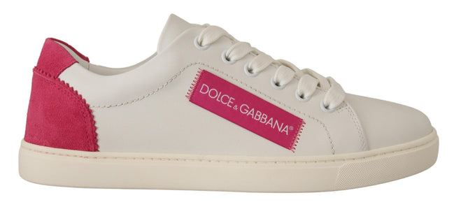 Dolce & Gabbana Γυναικεία Αθλητικά Παπούτσια Χαμηλά Λευκά Ροζ Δερμάτινα