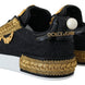 Dolce & Gabbana Black Gold Baroque Portofino Leather Sneakers Shoes