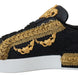 Dolce & Gabbana Black Gold Baroque Portofino Leather Sneakers Shoes