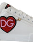 Dolce & Gabbana White Leather Sneaker Portofino Logo Heart Shoes