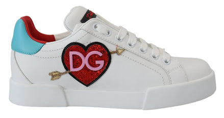Dolce & Gabbana Λευκά Δερμάτινα Αθλητικά Παπούτσια Portofino Logo Heart