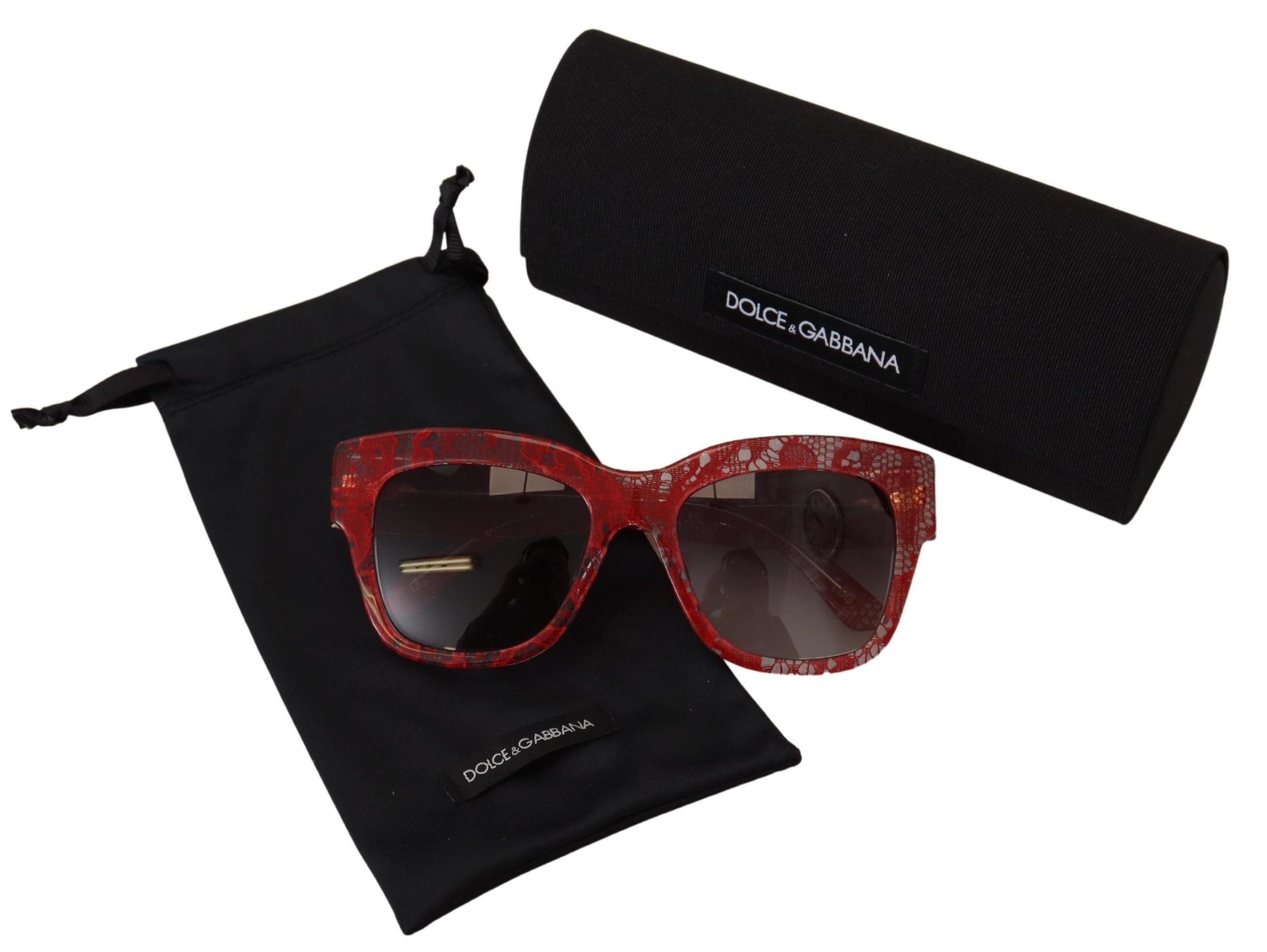 Dolce & Gabbana Κόκκινα Γυαλιά Ηλίου με Δαντέλα, Οβάλ Σκελετό και Οξική Κυτταρίνη DG4231F