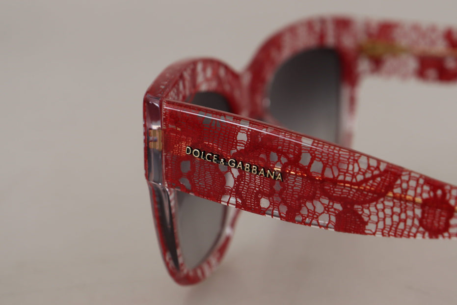 Dolce & Gabbana Κόκκινα Γυαλιά Ηλίου με Δαντέλα, Οβάλ Σκελετό και Οξική Κυτταρίνη DG4231F