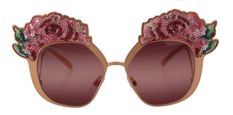 Γυαλιά ηλίου Dolce & Gabbana DG2202 με ροζ χρυσό, κεντήματα με παγιέτες και ροζέτα