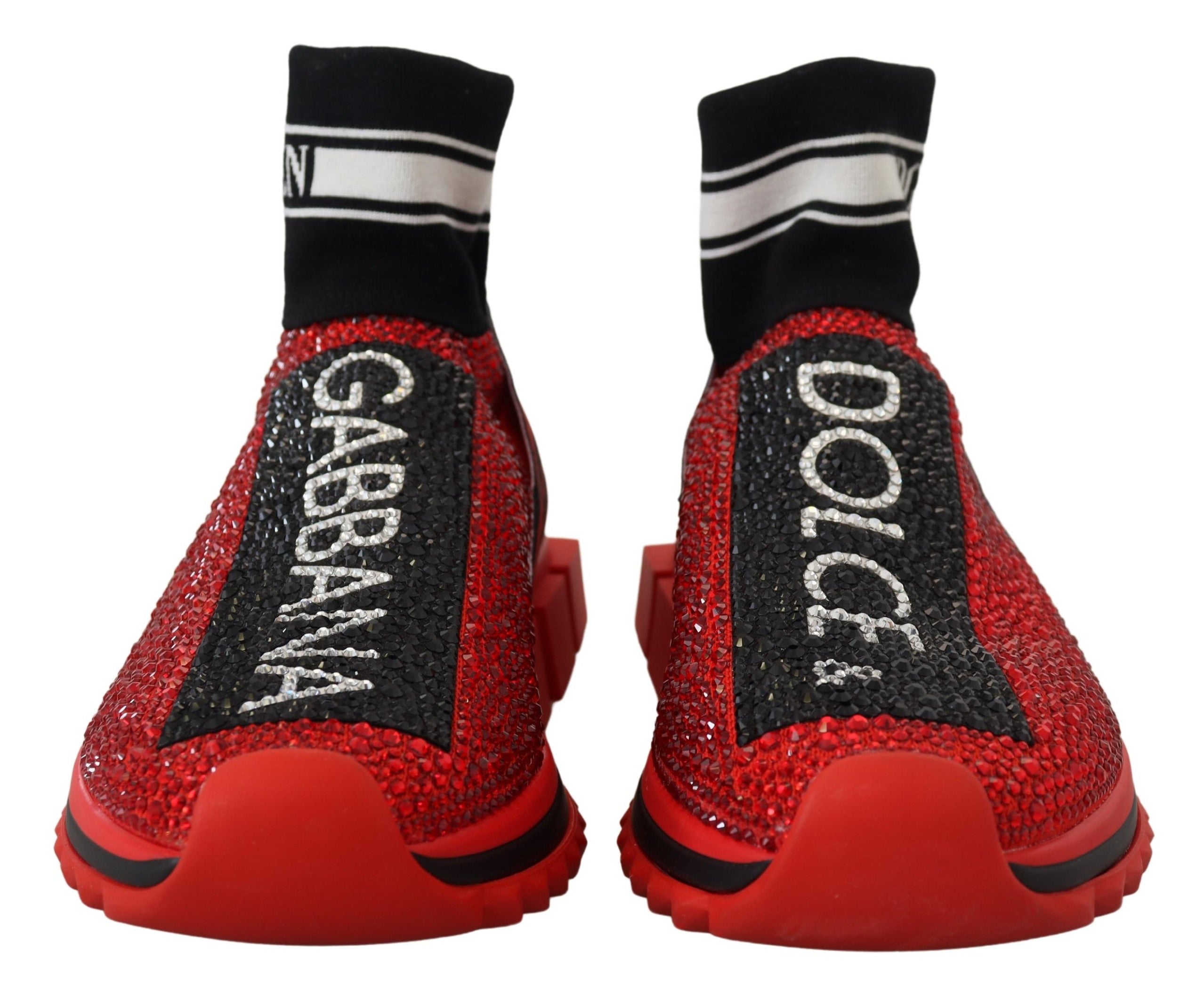 Dolce & Gabbana Κόκκινα Παπούτσια Sneakers Sorrento Bling με Κάλτσες