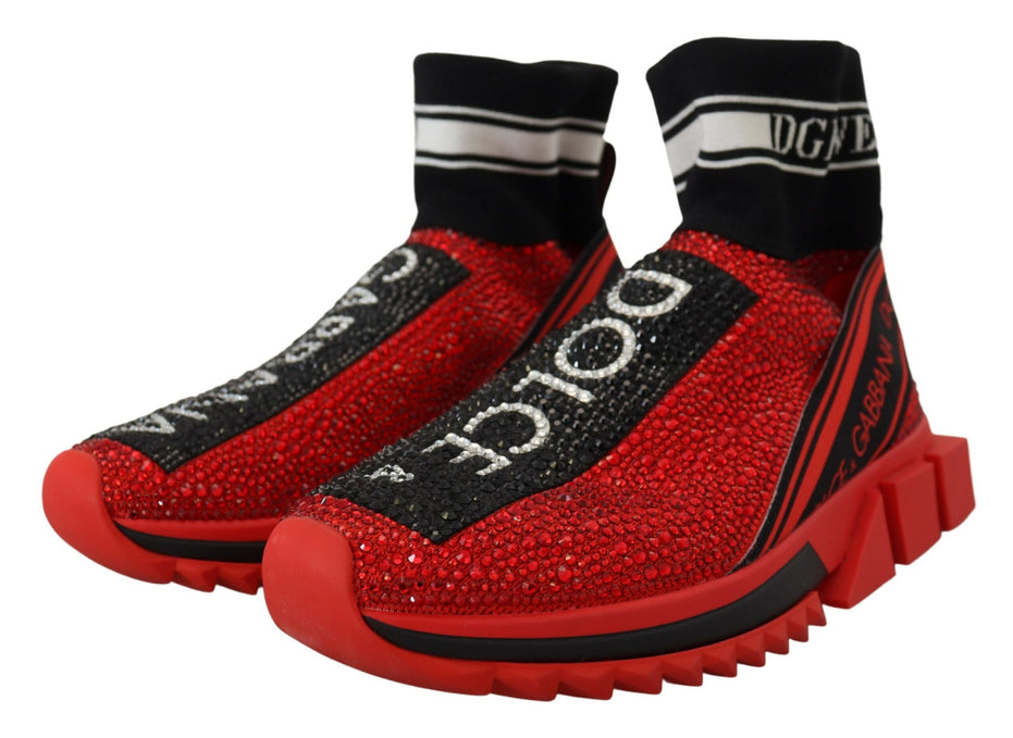 Dolce & Gabbana Κόκκινα Παπούτσια Sneakers Sorrento Bling με Κάλτσες