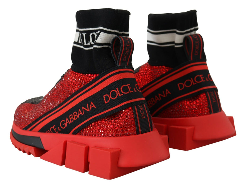 Dolce & Gabbana Κόκκινα Παπούτσια Sneakers Sorrento Bling με Κάλτσες