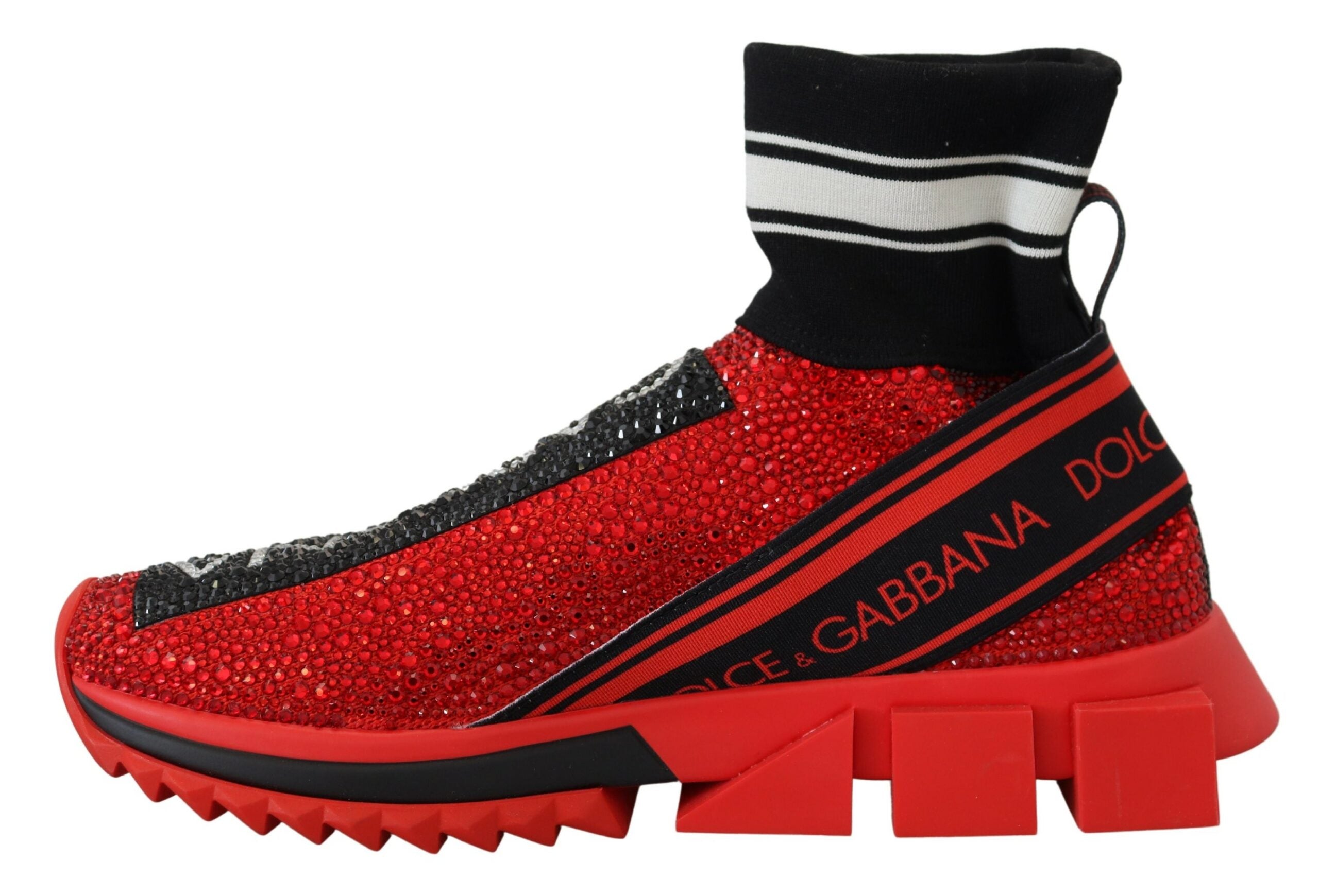 Dolce & Gabbana Κόκκινα Παπούτσια Sneakers Sorrento Bling με Κάλτσες