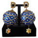 Dolce & Gabbana Gold Brass Blue Dangle Ball Crystal Clip On Earrings