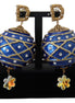 Dolce & Gabbana Gold Brass Blue Dangle Ball Crystal Clip On Earrings