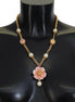 Dolce & Gabbana Gold Tone Floral Crystals Pink Embellished Necklace