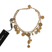 Dolce & Gabbana Gold Brass Crystal Logo Pineapple Statement Necklace