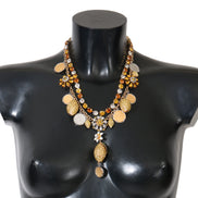 Dolce & Gabbana Gold Brass Crystal Logo Pineapple Statement Necklace