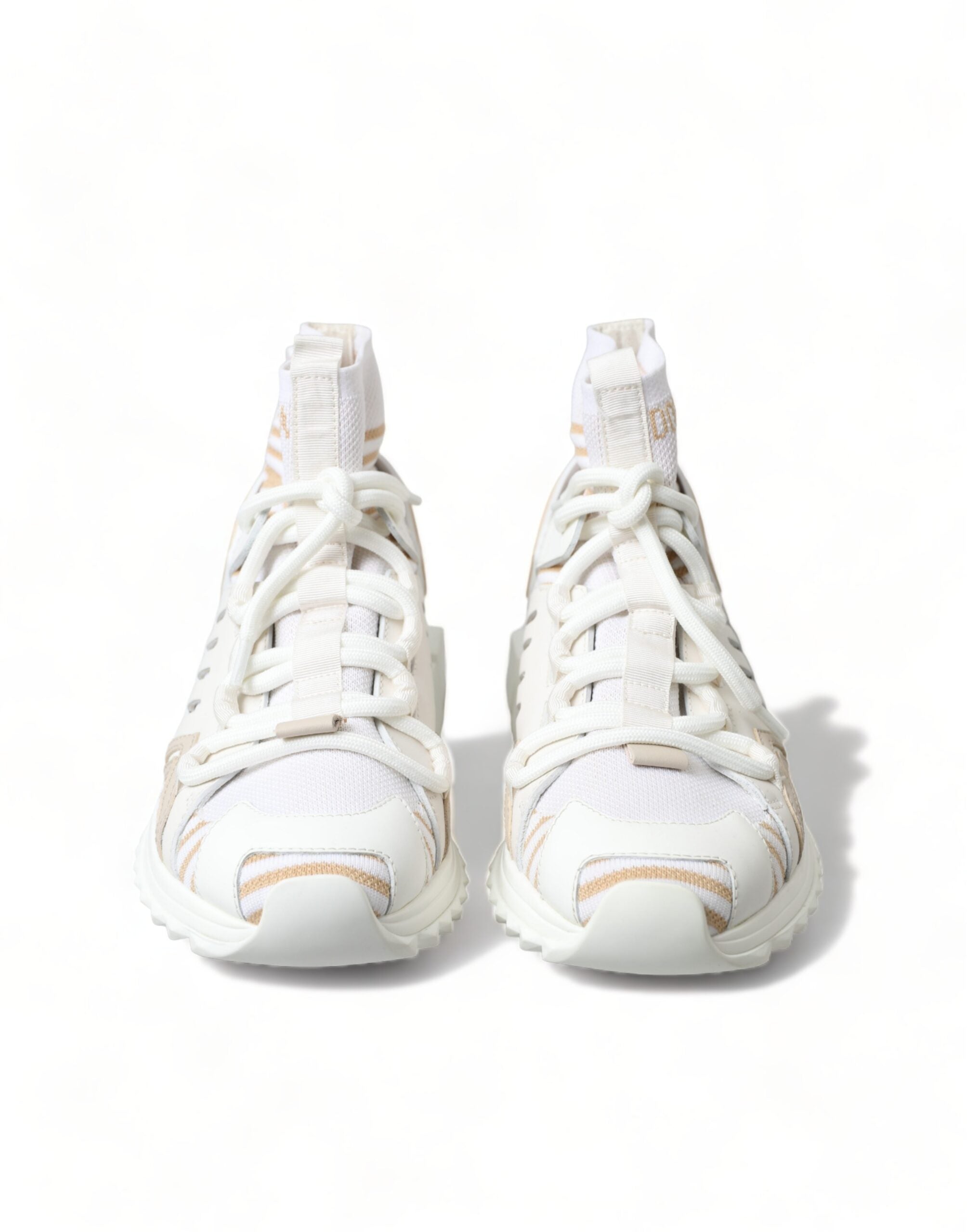 Dolce & Gabbana Λευκά Μπεζ Παπούτσια Sneakers Sorrento με Κάλτσες