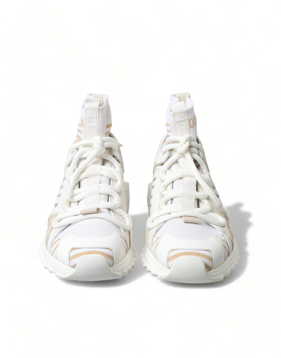 Dolce & Gabbana Λευκά Μπεζ Παπούτσια Sneakers Sorrento με Κάλτσες