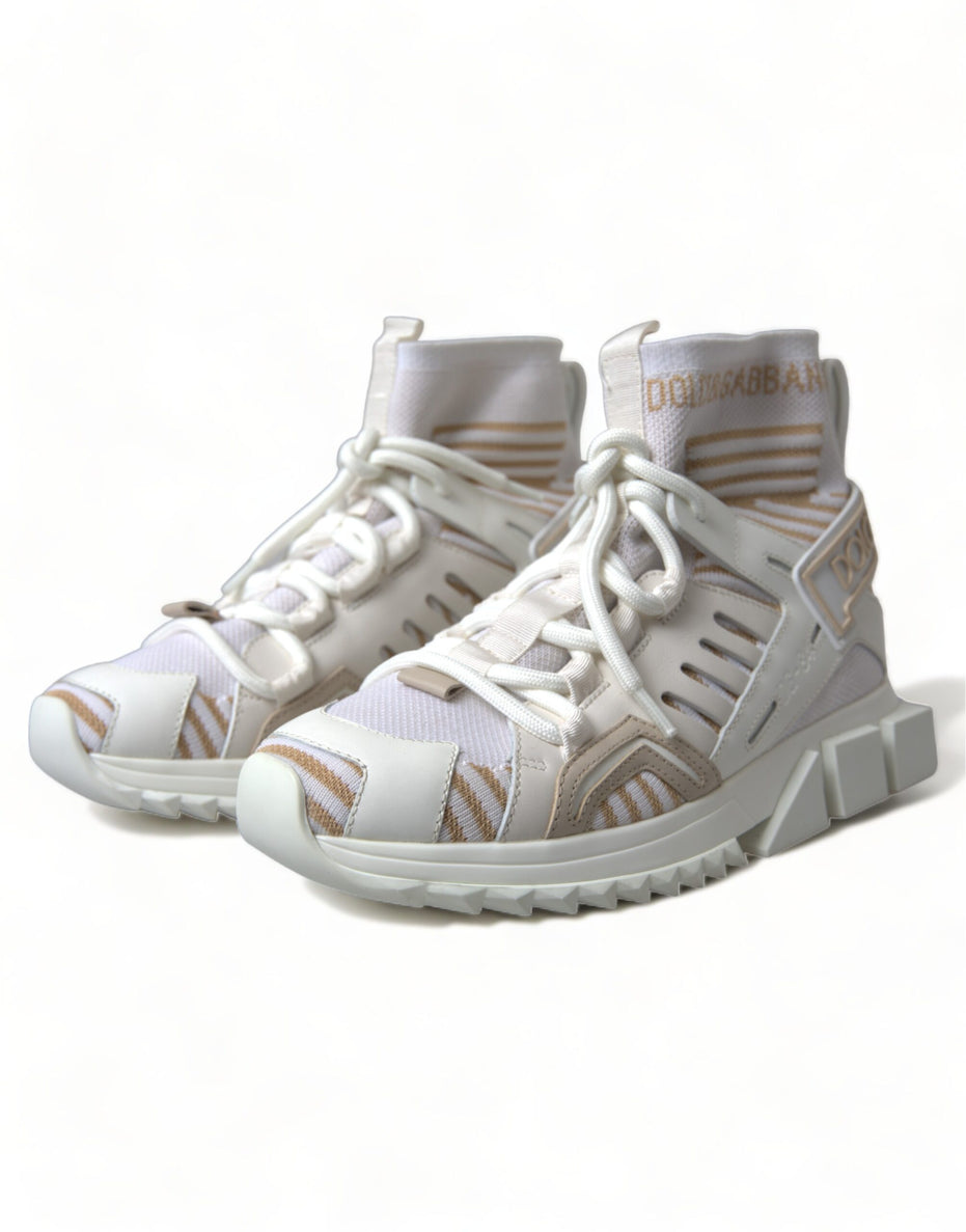 Dolce & Gabbana Λευκά Μπεζ Παπούτσια Sneakers Sorrento με Κάλτσες